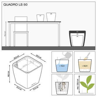 Кашпо с автополивом Lechuza Quadro/Quadro LS серо-коричневый лакированный (50 см)