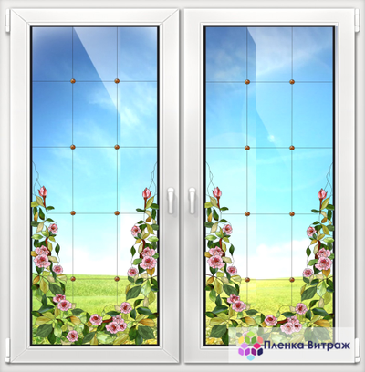 Витражная пленка, витражная пленка самоклеющаяся под заказ,пленочный витраж с цветочным рисунком