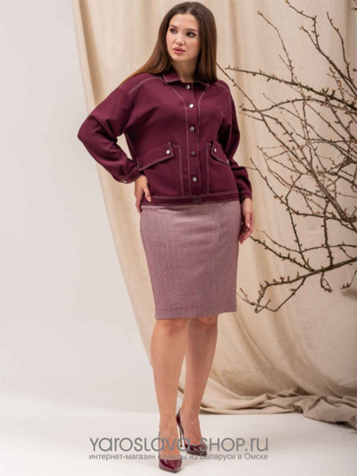 Костюм 2-ка: жакет бордового цвета и юбка