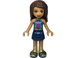 Friends Andrea - Dark Turquoise Halter Top with Magenta Stripes and Dots, Dark Blue Skirt, Gold Boots and Belt, n/a (frnd346)