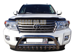 Защита переднего бампера скоба низкая + «акула» d76/60/42 для Toyota Land Cruiser 200 2007-2012
