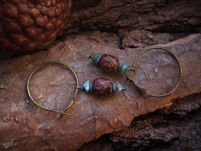 Бохо-серьги на кольцах "Моховый бор"