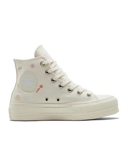 Кеды Конверс Лифт (Converse Lift) белые высокие с цветочками
