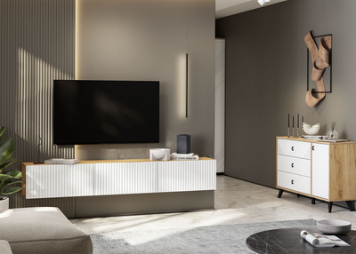 Байкал Комод 3 ящика со створкой Дуб Золотой/Белый матовый