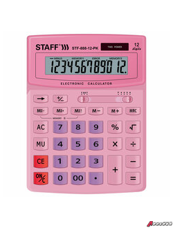 Калькулятор STAFF настольный STF-888-12-PK, 12 разрядов, двойное питание, РОЗОВЫЙ, 200×150 мм. 250452