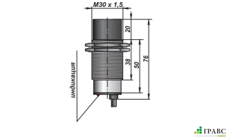 Индуктивный датчик контроля скорости ИДС27-NC-PNP с резьбой М30х1,5