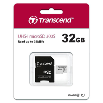 Карта памяти Transcend 300S microSDHC 32Gb UHS-I Cl10 + адаптер, TS32GUSD300S-A