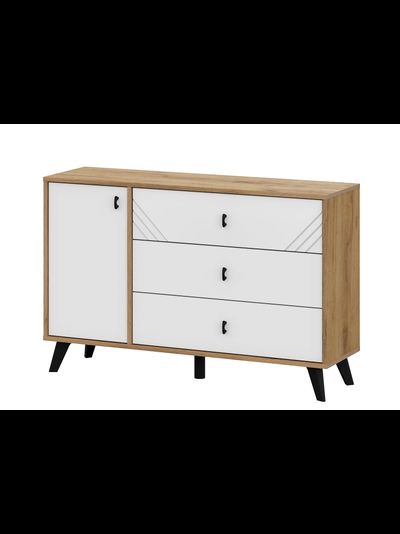 Байкал Комод 3 ящика со створкой Дуб Золотой/Белый матовый