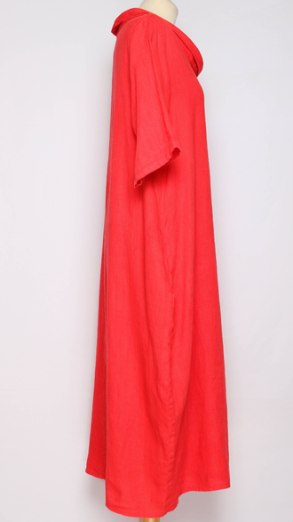 ПЛАТЬЕ БОХО ЛЬНЯНОЕ "ТЮЛЬПАН ХОМУТИК" красное, терракотовое до р.52