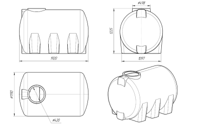 Размеры пластиковой горизонтальной емкости для воды на 2000 литров. Емкость H2000 на ножках