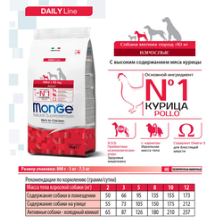 Monge Mini Adult (Монж) для взрослых собак мелких пород, из курицы с рисом 3 кг