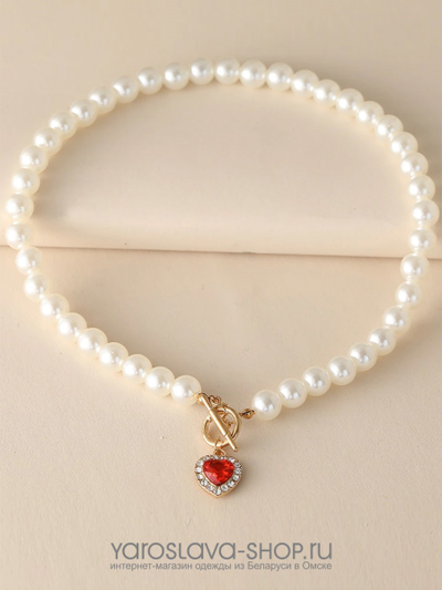 Колье из жемчуга с подвесом "любящее сердце"