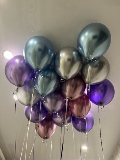 Шары хром фиолетовый, голубой, розовый, серебро 15 шт под потолок