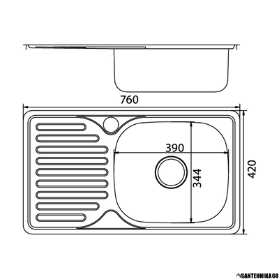 Мойка для кухни врезная MIXLINE 42х76 0,8мм левая правая выпуск 3 1/2 с сифоном глубина 18см