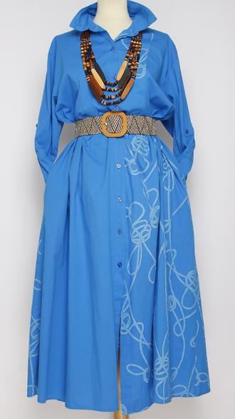 Платье - рубашка "УЗЕЛКИ"  синий, морская волна р.48-52
