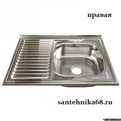 Нержавеющая кухонная накладная мойка MIXLINE 60х80 0,6мм правая левая выпуск 3 1/2 с сифоном глубина 16см