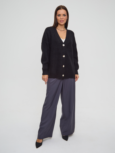 Вязаный удлиненный кардиган оверсайз на пуговицах