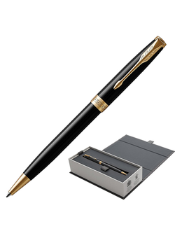 Ручка подарочная шариковая PARKER "Sonnet Core Lacquer Black GT", черный лак, позолоченные детали, черная, 1931497