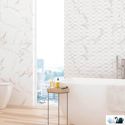Плитка настенная Creto Purity Scales белый 25х40 см, матовая под мрамор с вторым узорным рисунком
