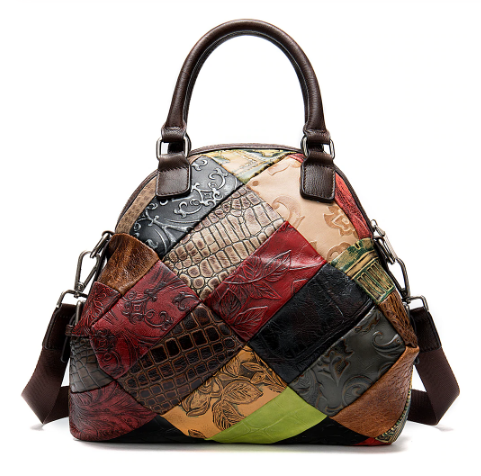 Модная сумка клатч из кусочков кожи в бирюзовой цветовой гамме