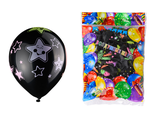 4627154837472 Воздушные шарики МС-3574,  размер №12 чёрные с цветным-неоновым ассорти,  в упаковке 50 штук