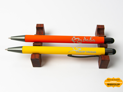 Металлическая ручка-стилус с гравировкой серебро (оранжевый)