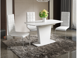 Стол обеденный ЧЕСТЕР тип 2  со стеклом  раскладной белый глянец  1,3м (1,8 м)
