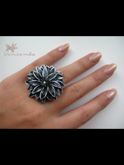 Кольцо "Ночной Цветок". Необычное кольцо в виде чёрного цветка