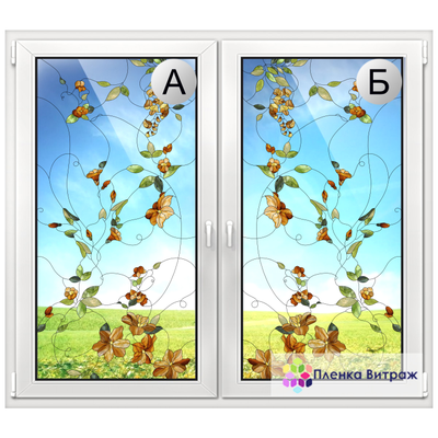Витражная пленка, витражная пленка самоклеющаяся под заказ,пленочный витраж с цветочным рисунком