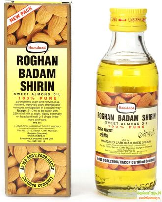 Миндальное масло &quot;Рогхан Бадам Ширин&quot;- производитель Хамдард (Almond Oil Roghan Badam Shirin, Hamdard) 100 мл