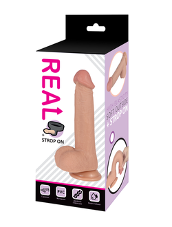 Страпон с реалистичной насадкой на присоске REAL (23x4 см.)