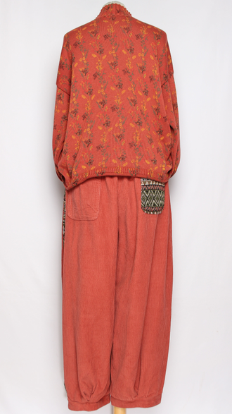 Брюки Бохо вельветовые "Гобелен" коралл,черные р.50-54