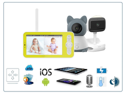 Видеоняня Ramicom VRC300400C, монитор 12,7 см. и 2 камеры: поворотная и с креплением-прищепкой с аккумулятором,  с аккумулятором в мат. блоке и с DVR, HD