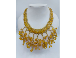 Колье из Чешского бисера и натурального янтаря 01064