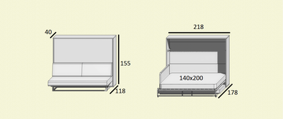 Горизонтальная шкаф-кровать с кушеткой "Валенсия" 140х200 (модификация 1)
