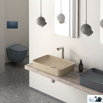 Унитаз CREAVIT FREE Basalt Mat Set c инсталляцией - комплект с сиденьем, клавишей DROP в цвете Steel Blue (FE320-11BM00E-0000 + GR5003.01 + GP2002.05 + KC0903.01.0600E)