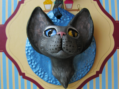 Лунный котик. Необычная подвеска с кошкой из полимерной глины