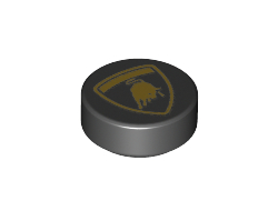 Tile, Round 1 x 1 with Lamborghini Bull Logo Pattern, Black (98138pb169 / 6323635)
