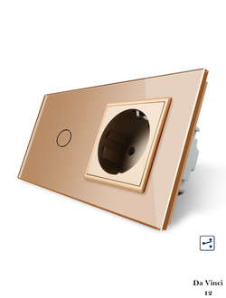 Одноклавишный проходной сенсорный выключатель livolo с розеткой золотого цвета