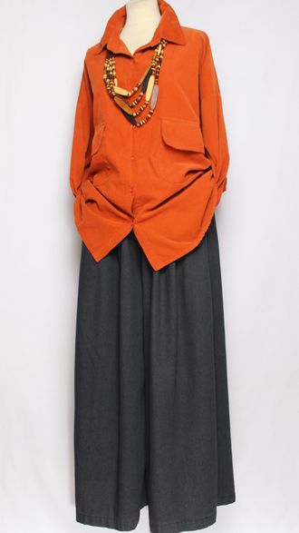 Рубашка Бохо вельветовая"КАРМАНЫ КЛАПАНЫ"  терракотовая до р.54