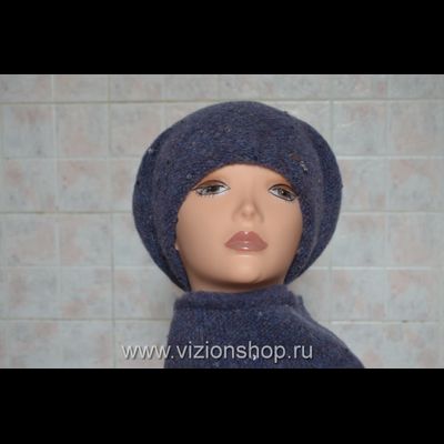 Новый берет женский зима 2017 - 2018 Vizio Италия 5841 вязаный голубой
