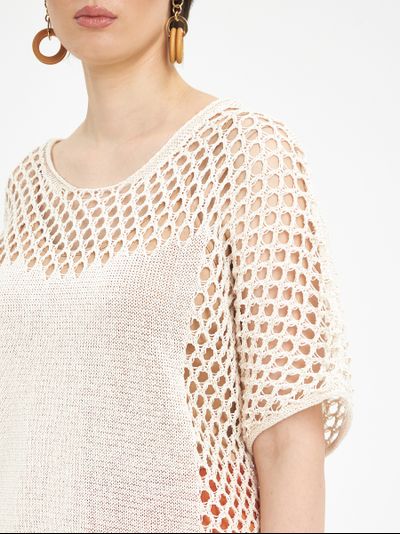 Летний вязанный топ-сетка в черном и терракот цвете