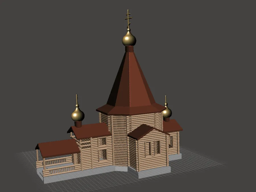 Деревянная церковь. 3D модель