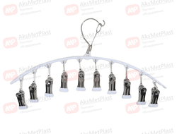 A022W Вешалка-органайзер прорезиненная для носков, шарфов 10 прищепок, цвет: белый