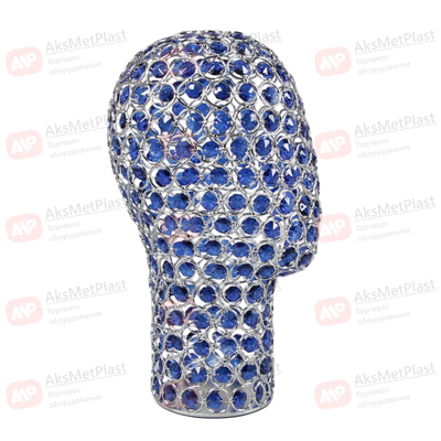 GM33 Манекен головы абстрактный металлический хром, с искусственным синим камнем, h=330 мм, d=520 мм