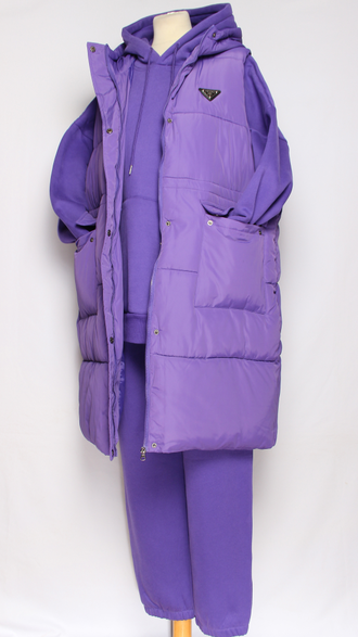 Костюм тройка: худи, брюки, жилет."Теплый с жилетом" сирень р.50-52