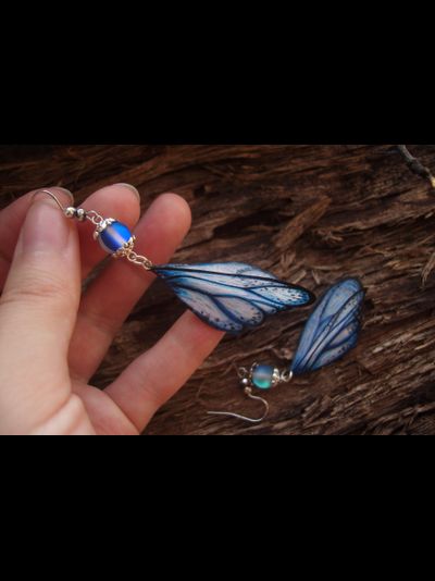 "Тайны небесных сфер", серьги с шёлковыми крылышками