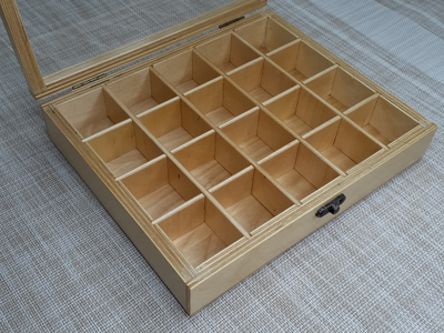 Коробка 20 ячеек, для коллекции камней, цвет "Натура", крышка со стеклом (24*20*5 см, 800 г) №24325