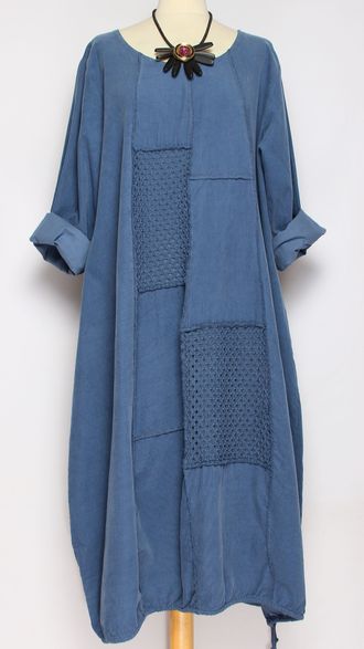 Платье Бохо вельветовое "Сетка трикотажная спинка"джинс до р.56