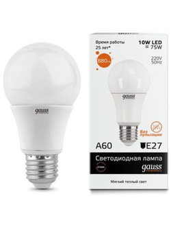 Лампа Gauss LED Elementary A60 10W E27 2700K 1/40 23210